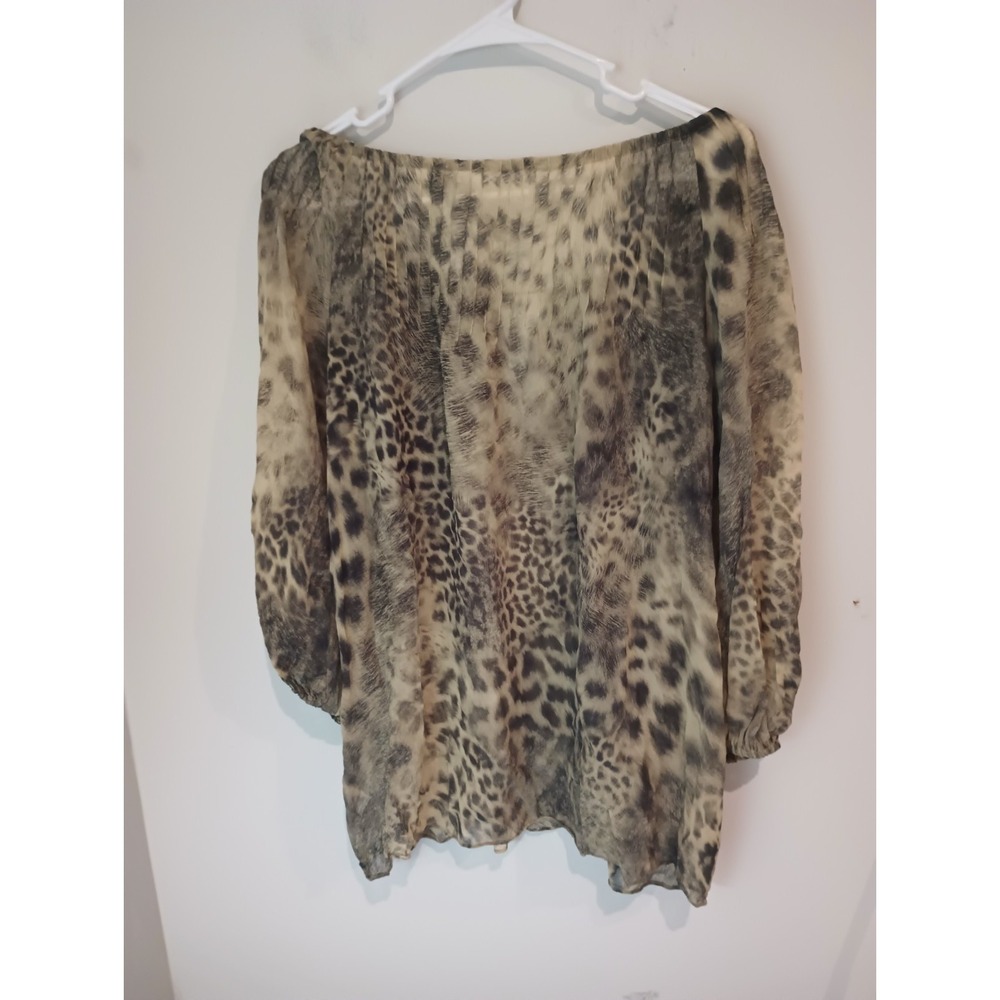 Dana Buchman Animal Leopard Print Top Size 2 Fits Medium Large Sheer Boho Blouse - Picture 4 of 7